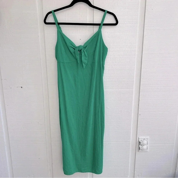 Cottagecore Green Classy Linen Blend Tie Knot Bust Strappy Midi Sun Dress / Med - Picture 1 of 5